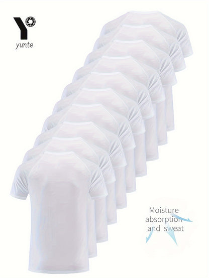 10pz YUNTÉ Magliette Ultra-Leggere ad Asciugatura Rapida da Uomo in Nero & Bianco - Tessuto Traspirante e Assorbente per il Sudore per Palestra, Corsa & Fitness | Top a Maniche Corte e Girocollo Confortevoli per Allenamento Sportivo