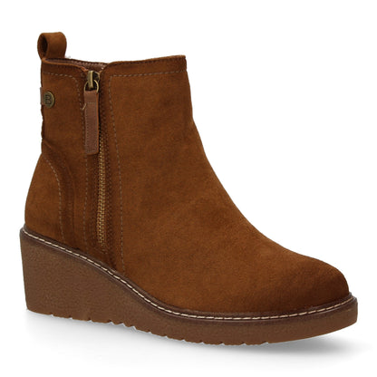 Stivaletto con Zeppa Donna, Design Comodo ed Elegante. Dettagli Cuciti con Chiusura a Cerniera e Linguetta Posteriore. Perfetto per Autunno e Inverno
