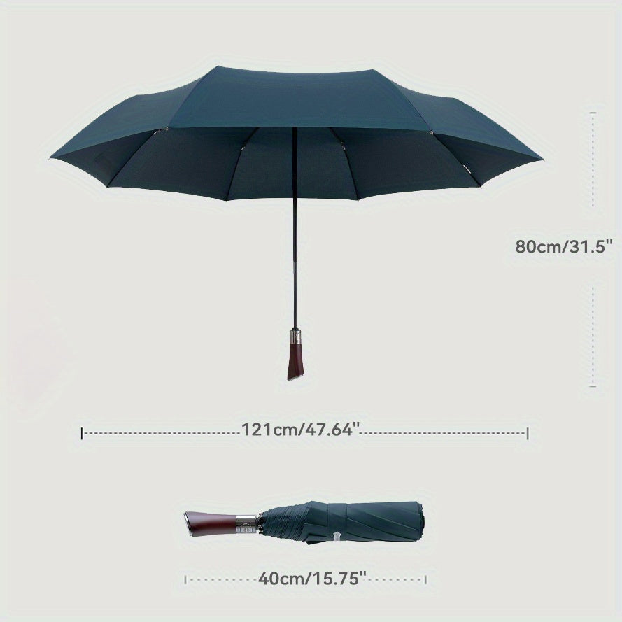 PARACHASE; Ombrello Automatico Antivento 120,9 cm con Telaio in Alluminio a 8 Stecche e Manico in Legno - Ombrello Pieghevole Compatto in Tessuto Pongee per Look Business Casual | Accessorio Elegante | Ombrello da Esterno