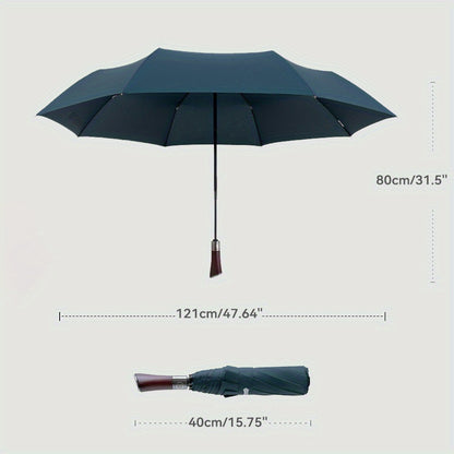 PARACHASE; Ombrello Automatico Antivento 120,9 cm con Telaio in Alluminio a 8 Stecche e Manico in Legno - Ombrello Pieghevole Compatto in Tessuto Pongee per Look Business Casual | Accessorio Elegante | Ombrello da Esterno