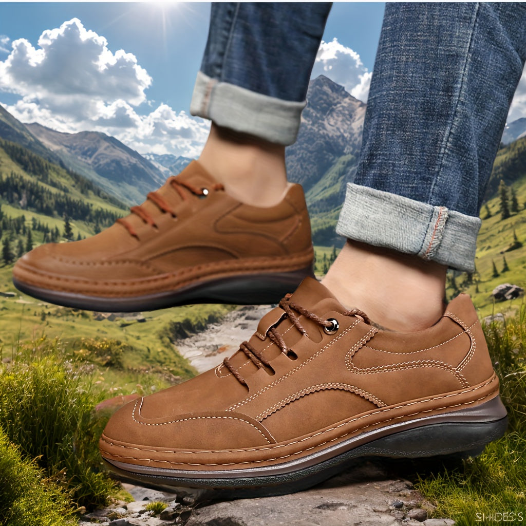 Scarpe da Uomo in Vera Pelle per Business Casual, Scarpe da Allenamento Sportivo, Scarpe da Trekking e Viaggio all'Aperto, Scarpe Basse, Scarpe da Guida, Design con Lacci in Pelle Tinta Unita, Comode e Pratiche per Tutte le 4 Stagioni, Suola Spessa Antisc