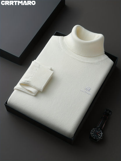 Maglione da uomo CRRTMARAO ricamato - Maglione in acrilico spesso con collo a mezza altezza, maglione casual caldo per l'autunno/inverno per uomini di mezza età, colore solido, vestibilità regolare