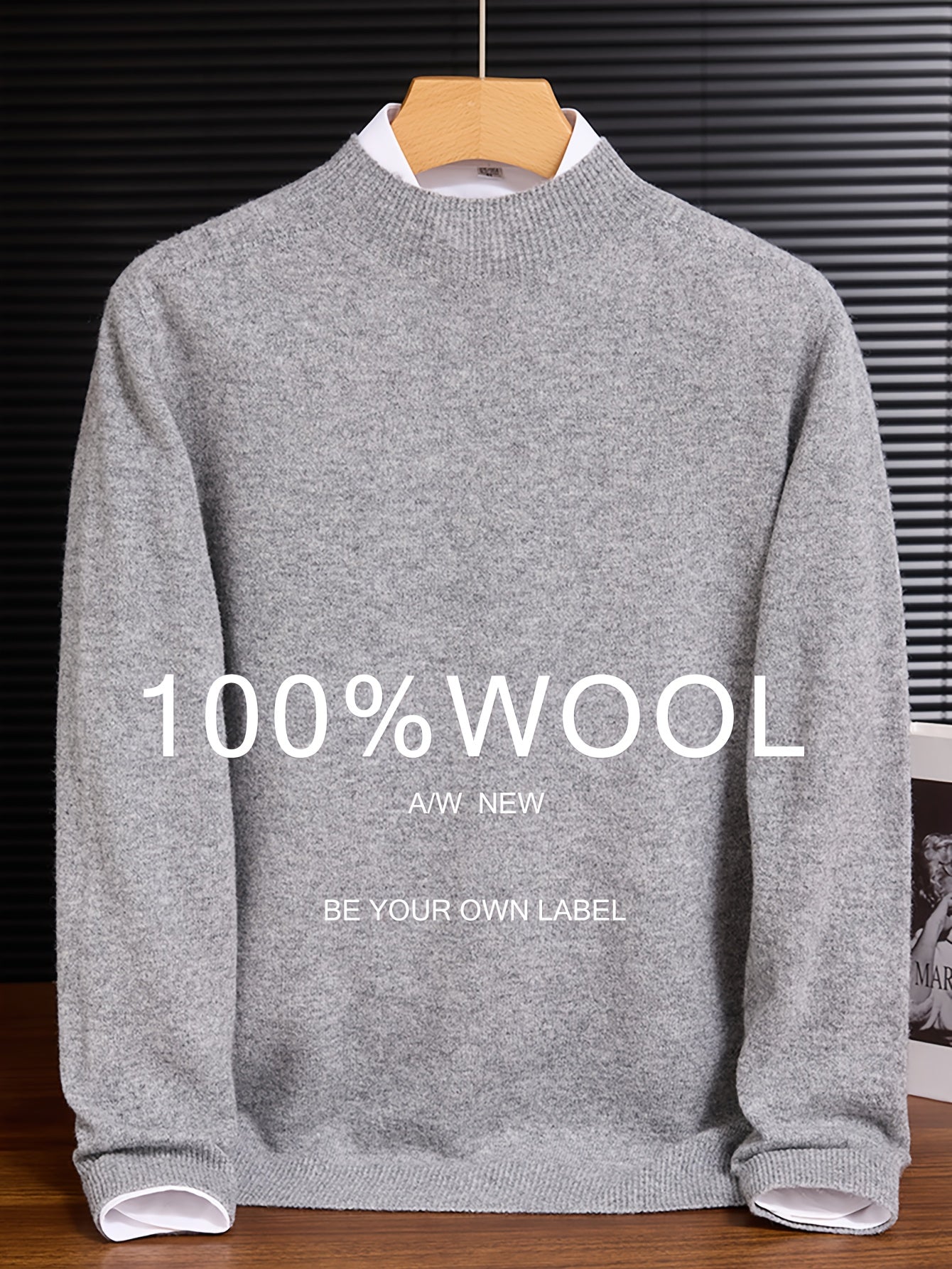 Maglione 100% Yarn da uomo - Morbido, traspirante, leggero, con scollo a giro, maniche e orlo ribassati, stile casual business casual per l'autunno/inverno, beige, perfetto per strati o outfit standalone, maglione a maniche corte, maglia