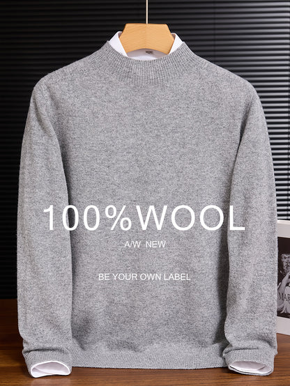 Maglione 100% Yarn da uomo - Morbido, traspirante, leggero, con scollo a giro, maniche e orlo ribassati, stile casual business casual per l'autunno/inverno, beige, perfetto per strati o outfit standalone, maglione a maniche corte, maglia