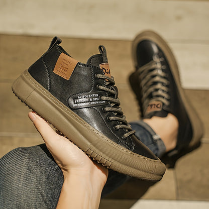 Scarpe da Uomo a Mezza Gamba con Lacci - Suola in Gomma Morbida e PU, Tomaia Sintetica (Marrone/Beige) - Adatte a Tutti i Terreni per Casual, Ufficio e Outdoor - Design Versatile con Punta Tonda - Durevoli