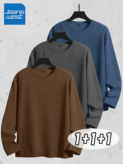 Linea Uomo+ Classic - Jeanswest Maglietta Uomo a Manica Lunga in Puro Cotone