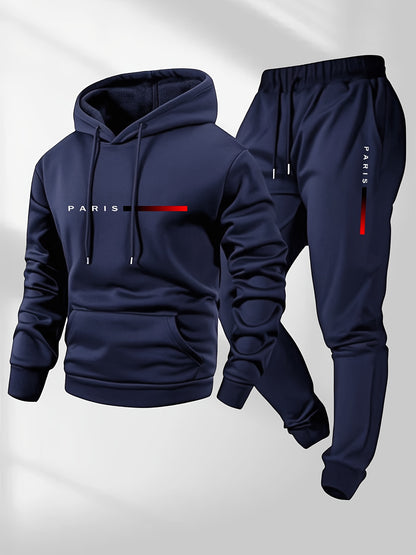 Set da Uomo con Felpa con Cappuccio e Pantaloni Sportivi con Coulisse e Stampa della Parola PARIS