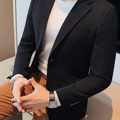 Linea Classic - Blazer a maniche lunghe in maglia waffle per uomo