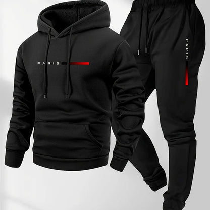 Set da Uomo con Felpa con Cappuccio e Pantaloni Sportivi con Coulisse e Stampa della Parola PARIS