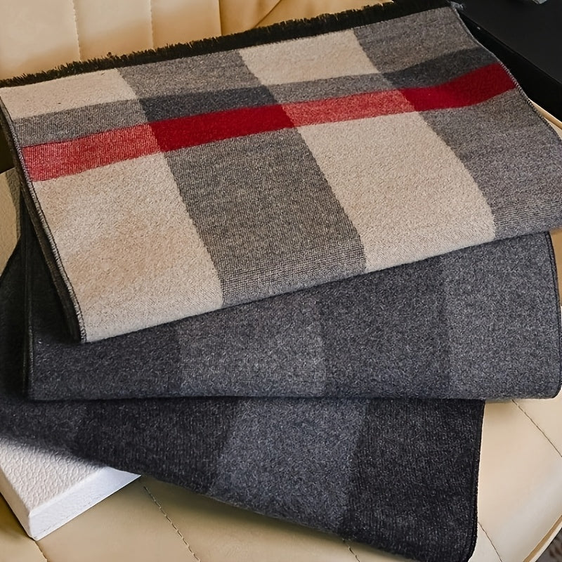 Sciarpa invernale spessa e calda a quadri da uomo e da donna - Elegante marrone/rosso, scaldacollo morbido e confortevole per attività all'aperto, accessorio invernale | Elegante scaldacollo | Texture morbida
