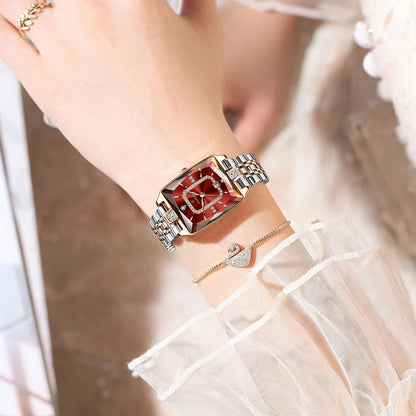 Orologio di lusso per donne POEDAGAR - Elegante calendario impermeabile con visualizzazione della data, orologio quadrato in acciaio inossidabile, cassetta in lega di zinco, cinturino in acciaio inossidabile, stile casual, accessorio elegante | Design ele