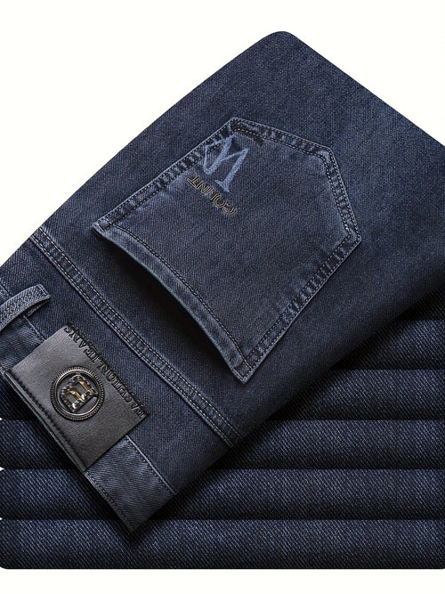 Pantaloni in denim finto elasticizzato a vita alta da uomo - Pantaloni in denim finto elasticizzato non trasparente con chiusura a bottone, design classico a cinque tasche, pantaloni formali e casual per tutte le stagioni per occasioni speciali e quotidia