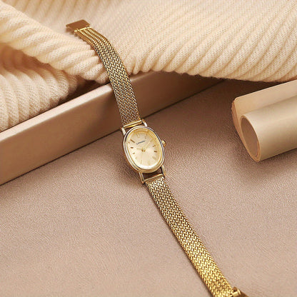 1pc SOKI Women's Golden-Tone Watch - Elegant Minimalist wristwatch with Alloy Chain-like Band, Quartz Movement, Everyday & Formal Jewelry - Perfect Gift for Women, Commuter Accessory, Goldtone Finish, Sleek Design, Stylish Accessory, Durable Material, Fas