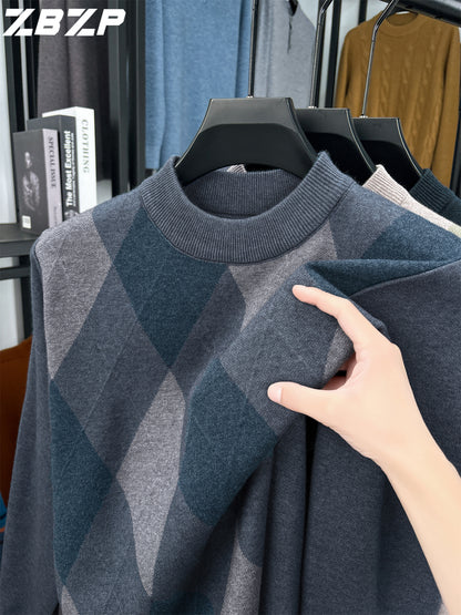 Maglione Autunno-Inverno Uomo ZBZP, Pullover Casual a Mezza Collo Caldo e Moda per Uomini di Media Età