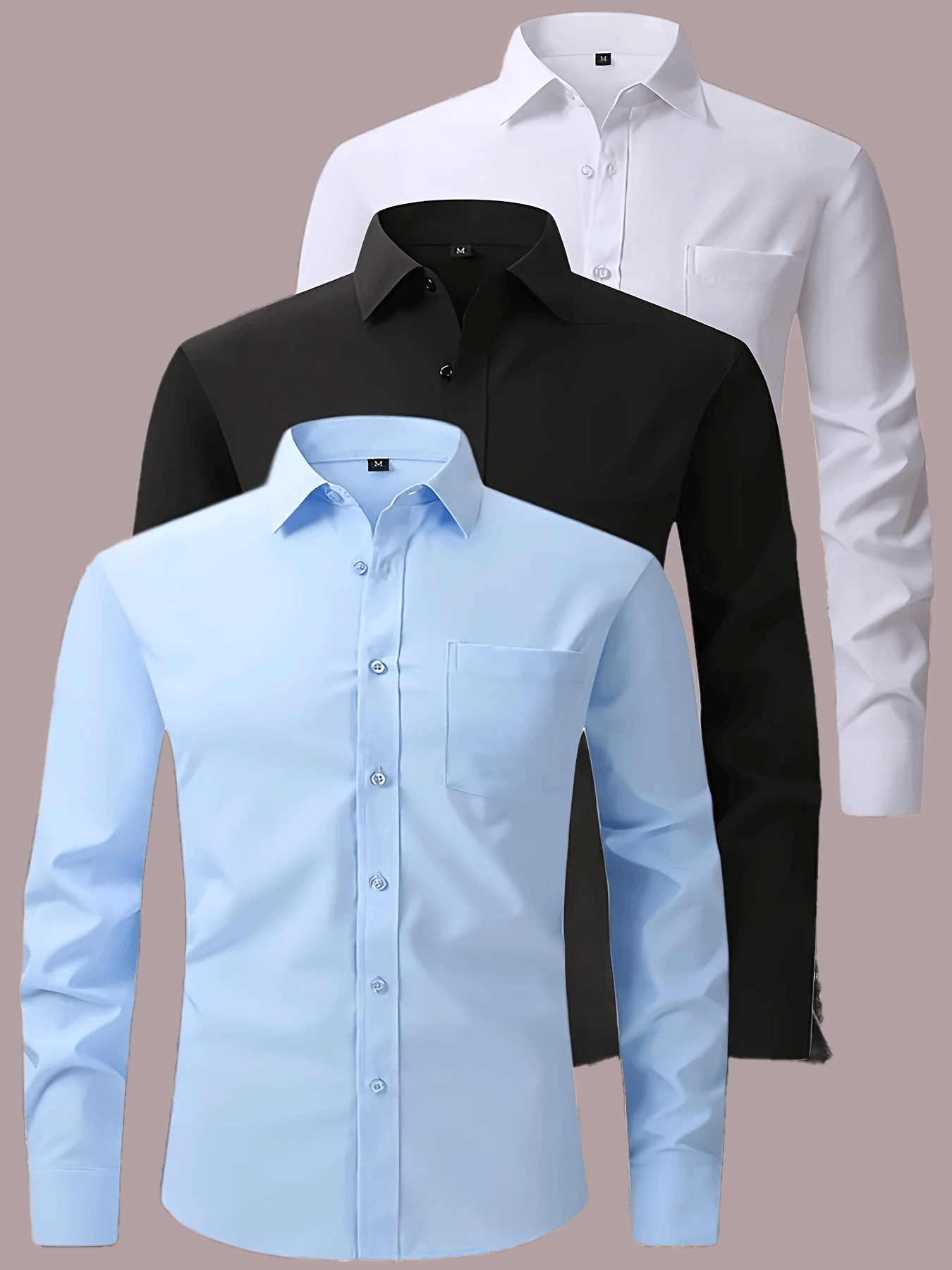 3 pezzi di camicie casual da uomo con maniche lunghe e bottoni - colore solido, misto di poliestere, vestibilità regolare con tasche, perfette per la primavera e l'autunno, versatile per abbigliamento casual o formale, abbigliamento versatile | Maniche lu