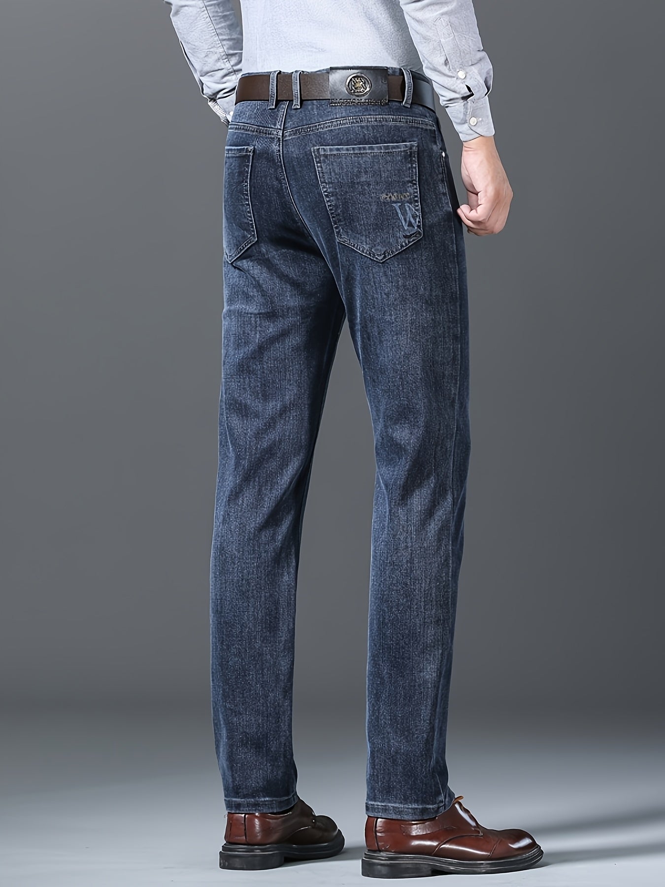 Pantaloni in denim finto elasticizzato a vita alta da uomo - Pantaloni in denim finto elasticizzato non trasparente con chiusura a bottone, design classico a cinque tasche, pantaloni formali e casual per tutte le stagioni per occasioni speciali e quotidia