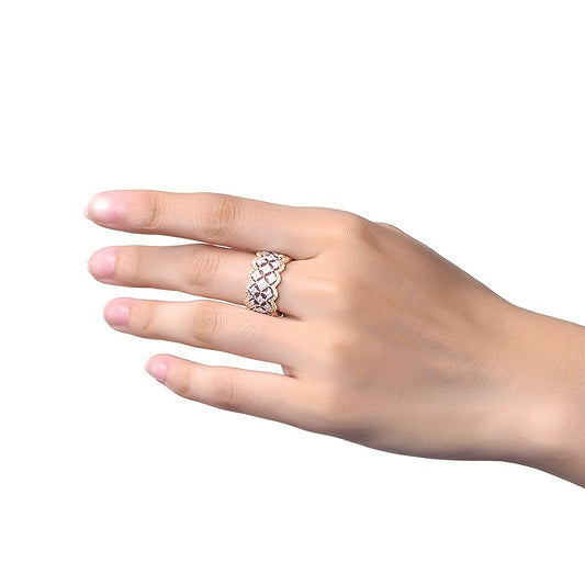 1pc YOUHAOCC Anello Lussuoso in Tono Dorato con Motivo Floreale Scavato e Zirconia Scintillante - Design Geometrico Elegante, Versatile per l'Uso Quotidiano & Occasioni Speciali