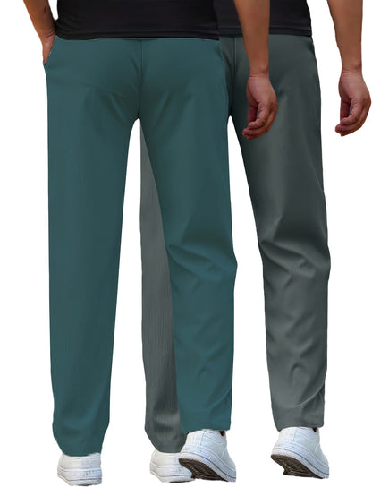 Pantaloni da lavoro casual da uomo a gamba dritta - Poliestere leggero, vita con coulisse, stile primavera/estate, opzioni bianco e blu navy, abbigliamento da lavoro casual | Pantaloni a gamba dritta | Tessuto in poliestere