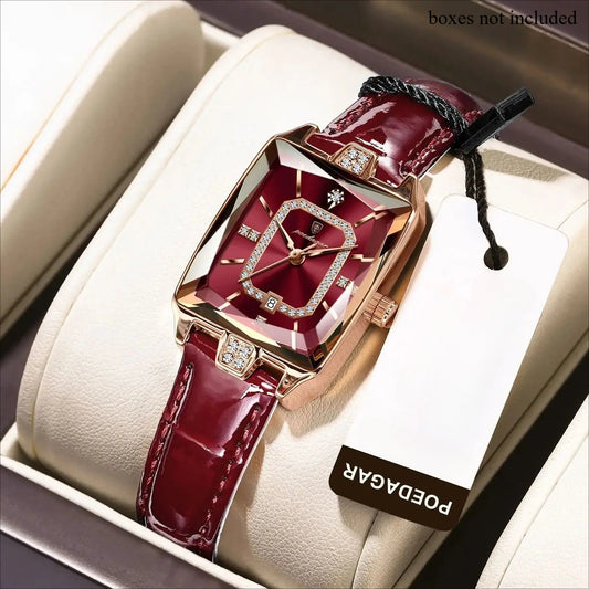 POEDAGAR Orologio da Donna Elegante e Lussuoso al Quarzo con Faccia Quadrata & quadrante Rosso/Nero - Lancette Dorate, Alta Qualità 3ATM, Cinturino Multicolore (Marrone/Nero) - Orologio Analogico con Display Digitale,, Bracciale per Uso Giornaliero ed Eve