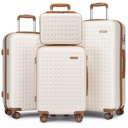 Set di 4 Valigie da 14/20/24/28 pollici Kono Elegante in ABS+PC a Pois con Guscio Rigido e Serratura TSA, Set di 4 Pezzi con Valigetta da Toilette, Bagagli da Viaggio Durevoli con Serratura TSA e Ruote Silenziose