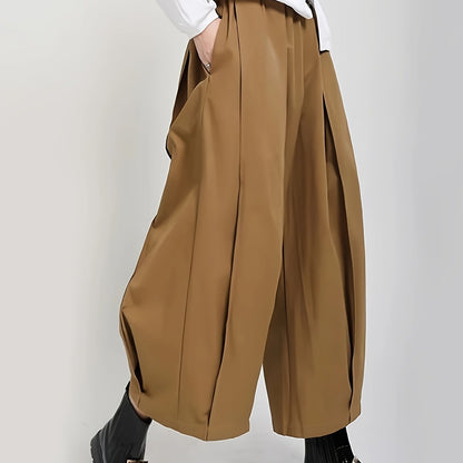 Pantaloni da donna a vita alta e gamba larga - Eleganti pantaloni a gamba dritta con texture liscia, pantaloni per tutte le stagioni, per tutti i giorni e formali da donna - Ufficio, festa, outfit casual - Tessuto non elasticizzato di facile manutenzione,