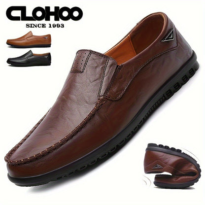 Scarpe da uomo in pelle di mucca divisa CLOHOO, tomaia in pelle scamosciata di colore solido, comode scarpe mocassino antiscivolo con resistente suola in gomma, calzature da ufficio per uomo
