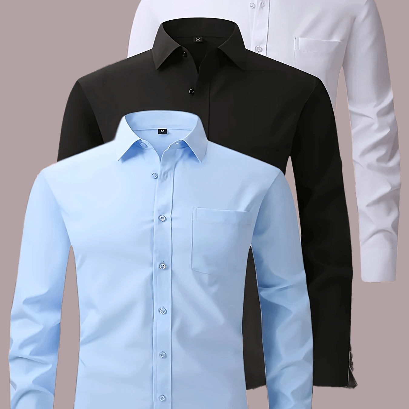 3 pezzi di camicie casual da uomo con maniche lunghe e bottoni - colore solido, misto di poliestere, vestibilità regolare con tasche, perfette per la primavera e l'autunno, versatile per abbigliamento casual o formale, abbigliamento versatile | Maniche lu