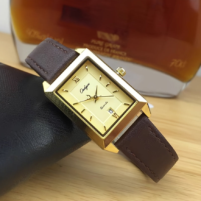 Orologio Elegante da Donna - Cassa Dorata con Cinturino Marrone, Movimento al Quarzo con Data, Orologio di Lusso per Tutti i Giorni e Occasioni Formali - Regalo Ideale per Compleanno/Anniversario, Design Sofisticato