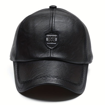 1 Cappello da baseball nero in pelle sintetica con visiera regolabile - Leggero, resistente e traspirante per attività all'aperto, viaggi, feste in spiaggia e abbigliamento casual, cappello da moda primaverile | Cappello da baseball regolabile | Equipaggi