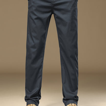 Pantaloni casual slim-fit per uomo - Pantaloni dritti con vita elastica, colore solido, comfort primaverile/autunnale, lavabili in lavatrice, lunghezza regolare per abbigliamento da lavoro e casual, abbigliamento primaverile/autunnale, pantaloni dritti el