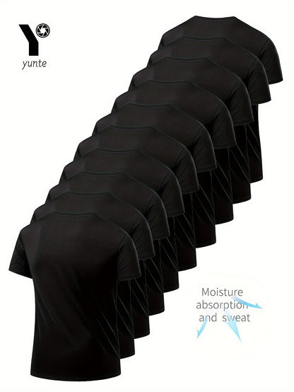 10pz YUNTÉ Magliette Ultra-Leggere ad Asciugatura Rapida da Uomo in Nero & Bianco - Tessuto Traspirante e Assorbente per il Sudore per Palestra, Corsa & Fitness | Top a Maniche Corte e Girocollo Confortevoli per Allenamento Sportivo
