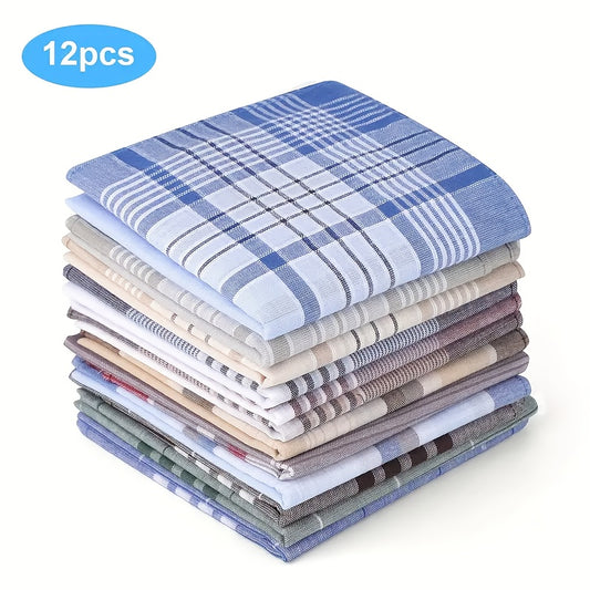 12 Pezzi Fazzoletti Uomo in Cotone – Morbido Elegante Motivo a Quadri, Colori Assortiti, Cotone di Alta Qualità per Matrimoni, Balli, Feste, Regali per la Festa del Papà e San Patrizio
