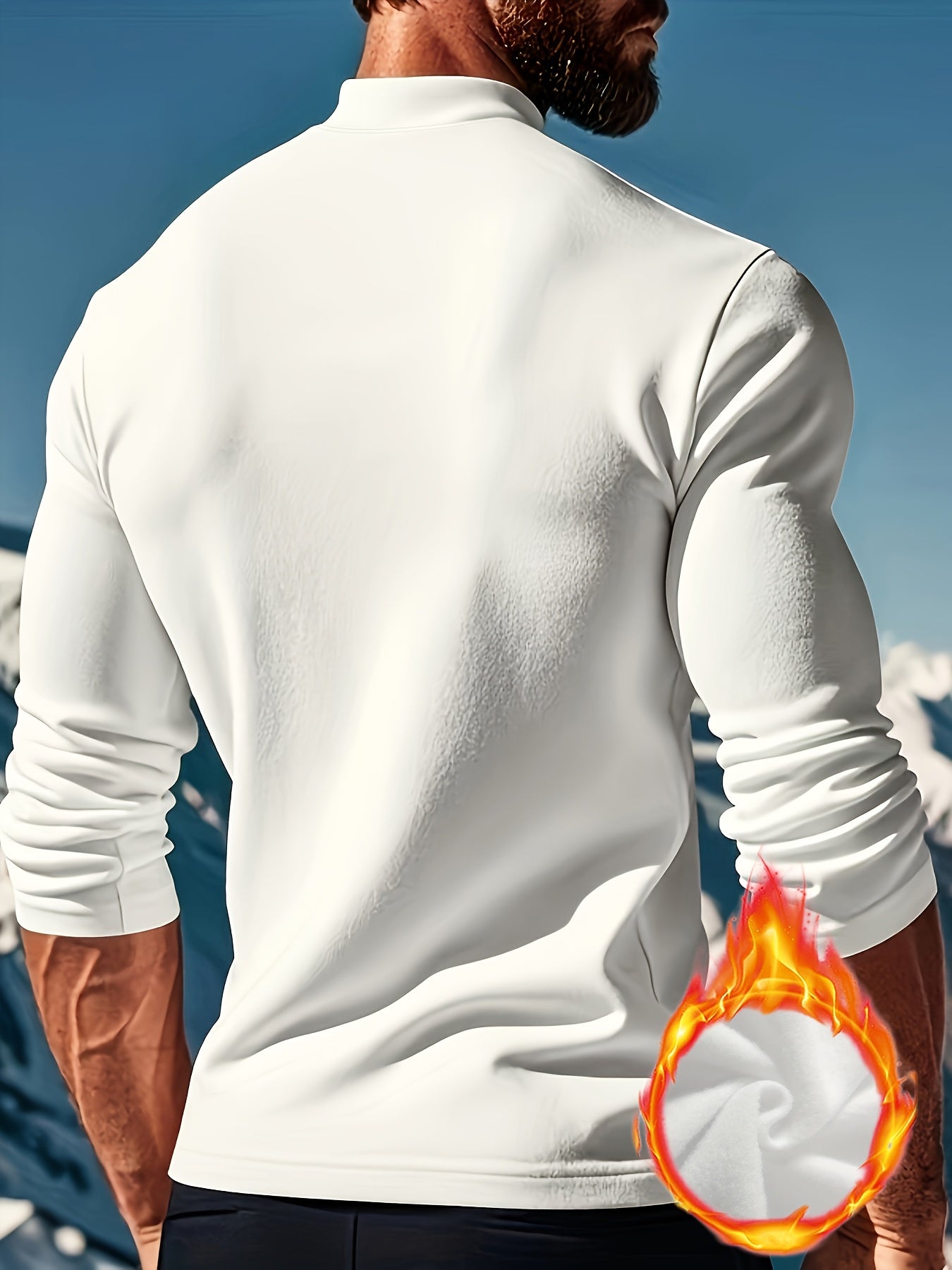 Maglietta termica a maniche lunghe e girocollo per uomo - Stampa geometrica, elastica e calda, design sportivo casual per l'autunno/inverno, bianca con lettere dorate, perfetta per sovrapporre o come outfit standalone, abbigliamento invernale | Maniche lu