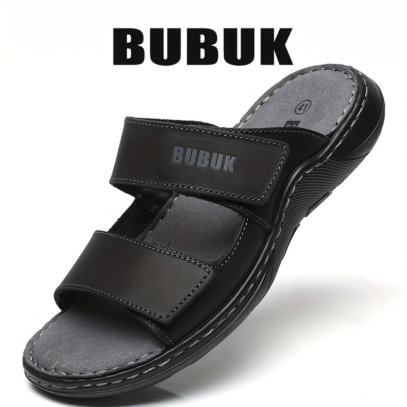 Pantofole da Uomo in Vera Pelle con Chiusura Regolabile e Strappo, Suola in PU, Tomaia in Pelle Pieno Fiore - Scarpe Casual Comode per Tutte le Stagioni, Ideali per Spiaggia, Viaggi e Uso Quotidiano (Nessun Periodo di Adattamento)