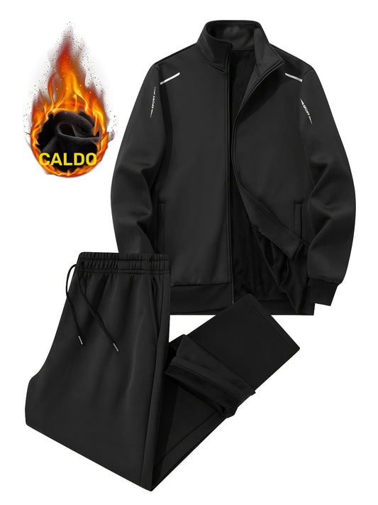 Tute da uomo invernali in velluto spesso per il tempo libero per persone di mezza età e giovani, ideali per sport all'aperto, resistenti al vento, con top e pantaloni a tinta unita.