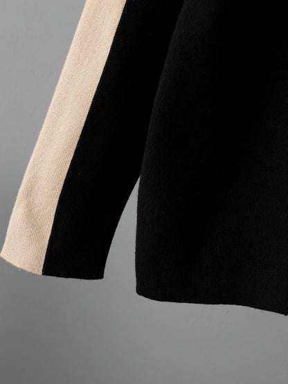 Set casual da donna 2025 - Maglione a mezza gola beige con bordo nero e pantaloni a gamba larga, elegante maglieria per la primavera e l'autunno, abbigliamento casual|Stile casual|Costruzione, Maglieria da donna, Abito formale per donna, Abito casual e el
