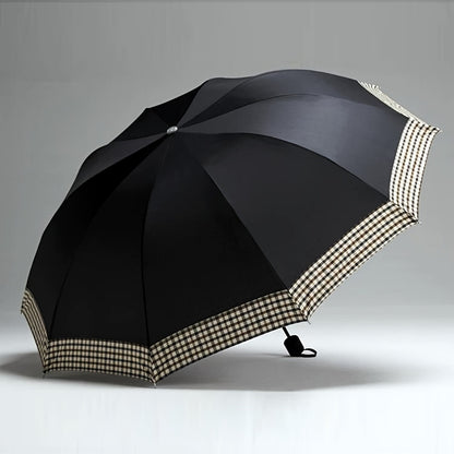Ombrello pieghevole grande con 10 stecche, ombrello extra-large a tre pieghe per due persone, motivo britannico business, elegante e alla moda per uomini e donne