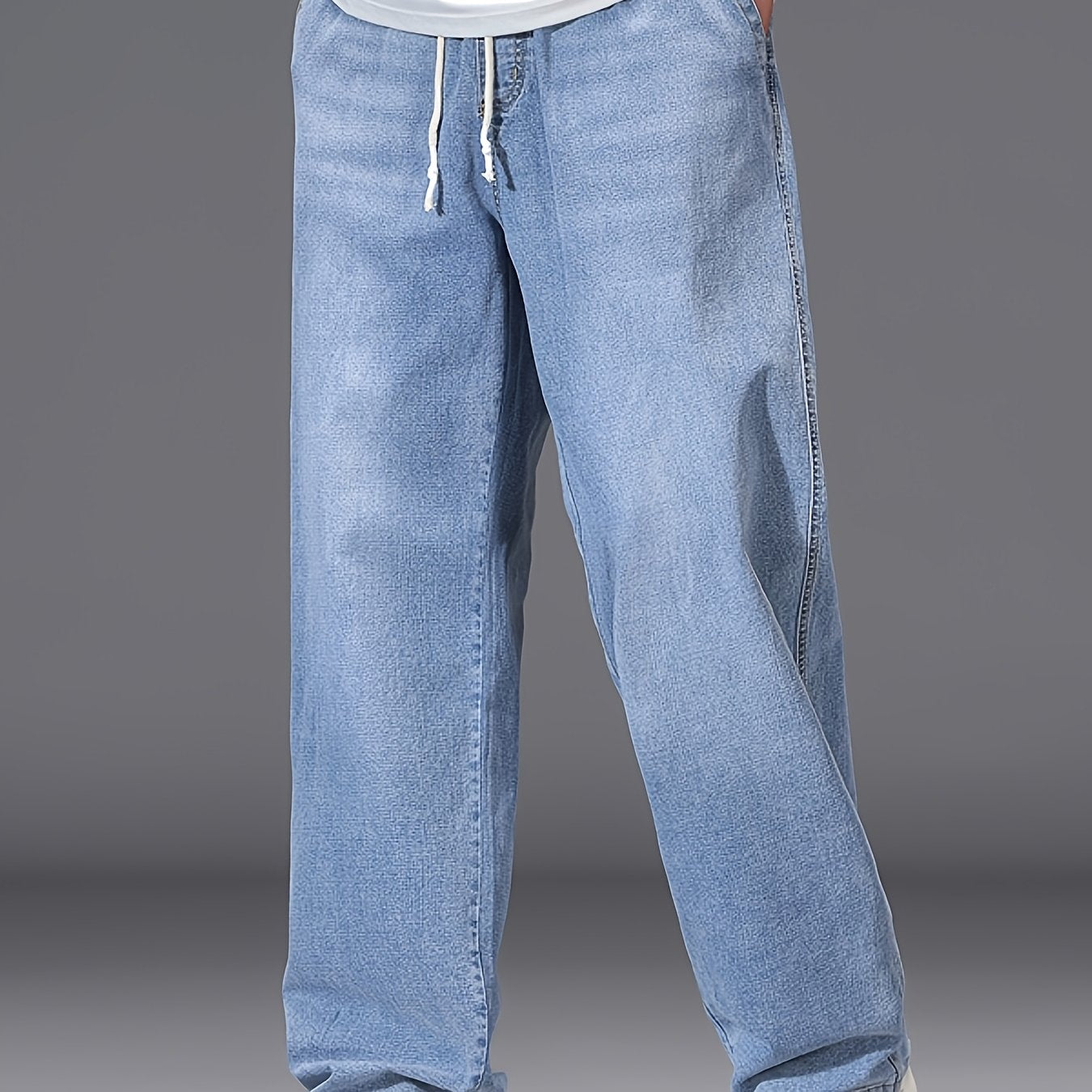 Linea - Jeans azzurri leggeri da uomo, taglia grande, con vita elastica, stile casual, comodi