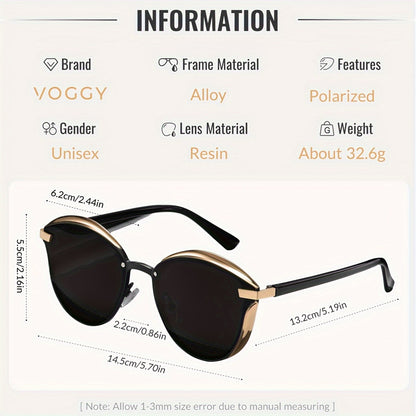 VOGGY Fashionable Retro Metal Polarized Fashion Glasses for Men & Women - Lightweight, Durable Design with Golden-Tone Frame & Black Lenses - Perfect for Driving, Hiking, Cycling, Fishing, Travel & Party Decor - Includes Case & Microfiber Cloth, Hiking Ey