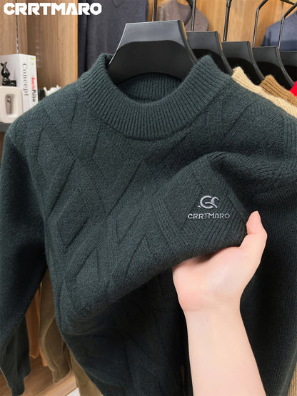 Maglione termico da uomo CARTMARO - Maglione invernale pesante con scollo rotondo, strato base spesso per il freddo per abiti formali e quotidiani - Marrone/rosso scuro - Maglione facile da curare per ufficio, feste, abbigliamento casual - Abbigliamento a