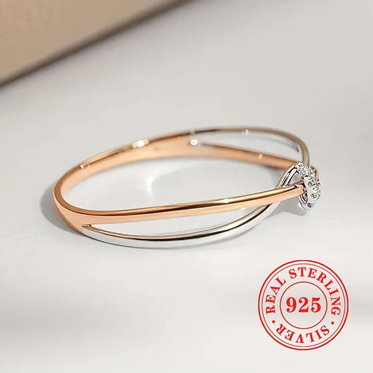1pezzo READKISS Anello elegante S925 Sterling Silvery Double-Tone Twisted - Placcato in riodio, pietra natale di aprile, zircone cubico sintetico, gioiello versatile per tutti i giorni e feste