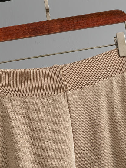 Pullover con bottoni a diamante d'argento - Cardigan a maniche lunghe - Pantaloni a gamba larga - Set di due pezzi - Set elegante per donne - Top con bottoni nascosti, pullover a maniche lunghe, top invernali morbidi e caldi per donne - Moda sottile - Abi