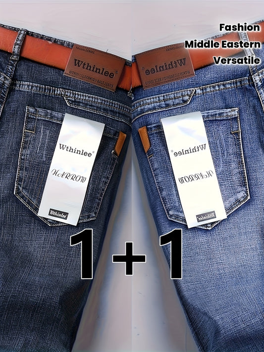 2-Pack Uomo Classico Faux Denim - Pantaloni Formali e di Lavoro Senza Stretch, Ufficio Faux Denim a Vita Media, Abbigliamento Formale per Tutte le Stagioni, Faux Denim Senza Stretch per Eventi Professionali e Formali - Ideale per Eventi Formali del Medio