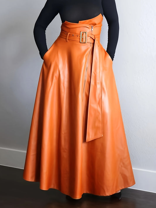 A-Line Luxe - Gonna Elegante in Pelle Sintetica a Vita Alta