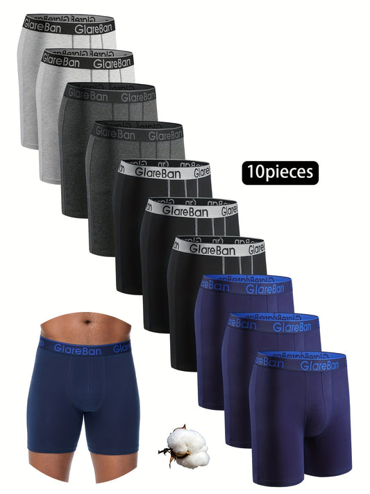 10 boxer da uomo - Intimo morbido medio-lungo, copertura totale non trasparente, abbigliamento quotidiano e formale - Confezione convenienza per risparmiare - GlareBan Boxer da uomo (10 pezzi), intimo confortevole, design semplice, materiale traspirante,