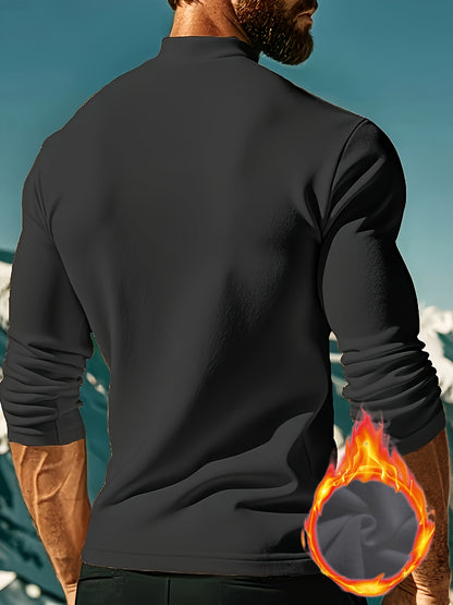 Maglietta termica a maniche lunghe e girocollo per uomo - Stampa geometrica, elastica e calda, design sportivo casual per l'autunno/inverno, bianca con lettere dorate, perfetta per sovrapporre o come outfit standalone, abbigliamento invernale | Maniche lu