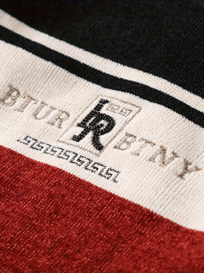 Maglione Invernale Termico Foderato in Pile Uomo Genghis - Design a Righe con Logo Lettere, Collo Tondo Maniche Lunghe, Lavabile in Lavatrice Taglio Regolare, Abbigliamento per il Freddo, Polsini e Orlo Costolati