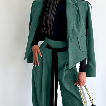 BK052044 Elegant Suit Jacket and Waist-Tie Loose Straight-Leg Wide-Leg Pants Women's Two-Piece Suit