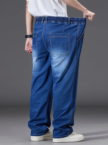 Linea - Jeans azzurri leggeri da uomo, taglia grande, con vita elastica, stile casual, comodi