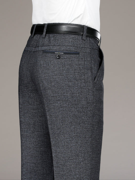 Pantaloni da lavoro in poliestere non ferro, stile business, taglio regolare, colore solido, con dettaglio di bottoni, per la primavera/autunno